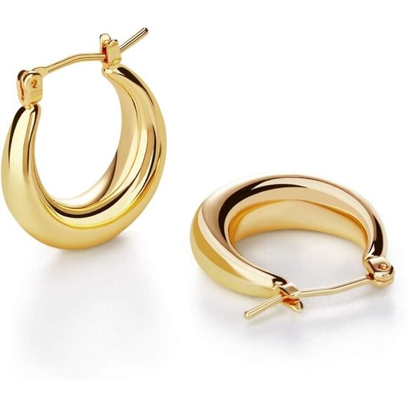 Chunky Gold Hoop Earrings for Women Cute Fashion  earrings Minimalist Jewelry - Picture 1 of 7